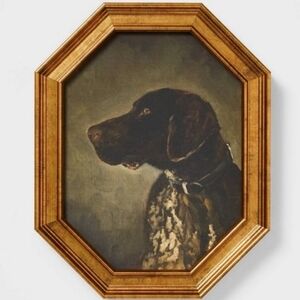New Threshold Designed By Studio McGee Pointer Dog Portrait in Gold Frame 8x10